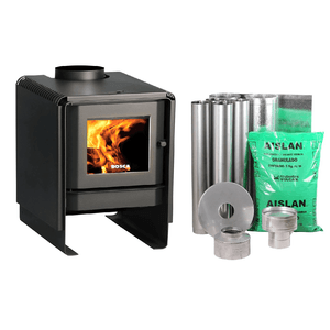 Calefactor a leña 11,5 kW ECO 380 + Kit Instalación Leña 6'' x 4 mts Inox Bosca